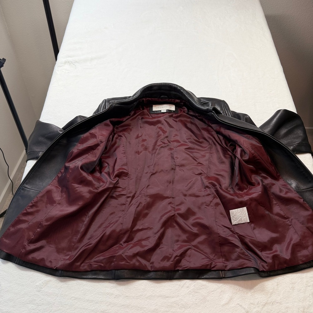 Liz Claiborne Leather Jacket Women Small Black Good Zip Front Collared 90s Style - Picture 5 of 8